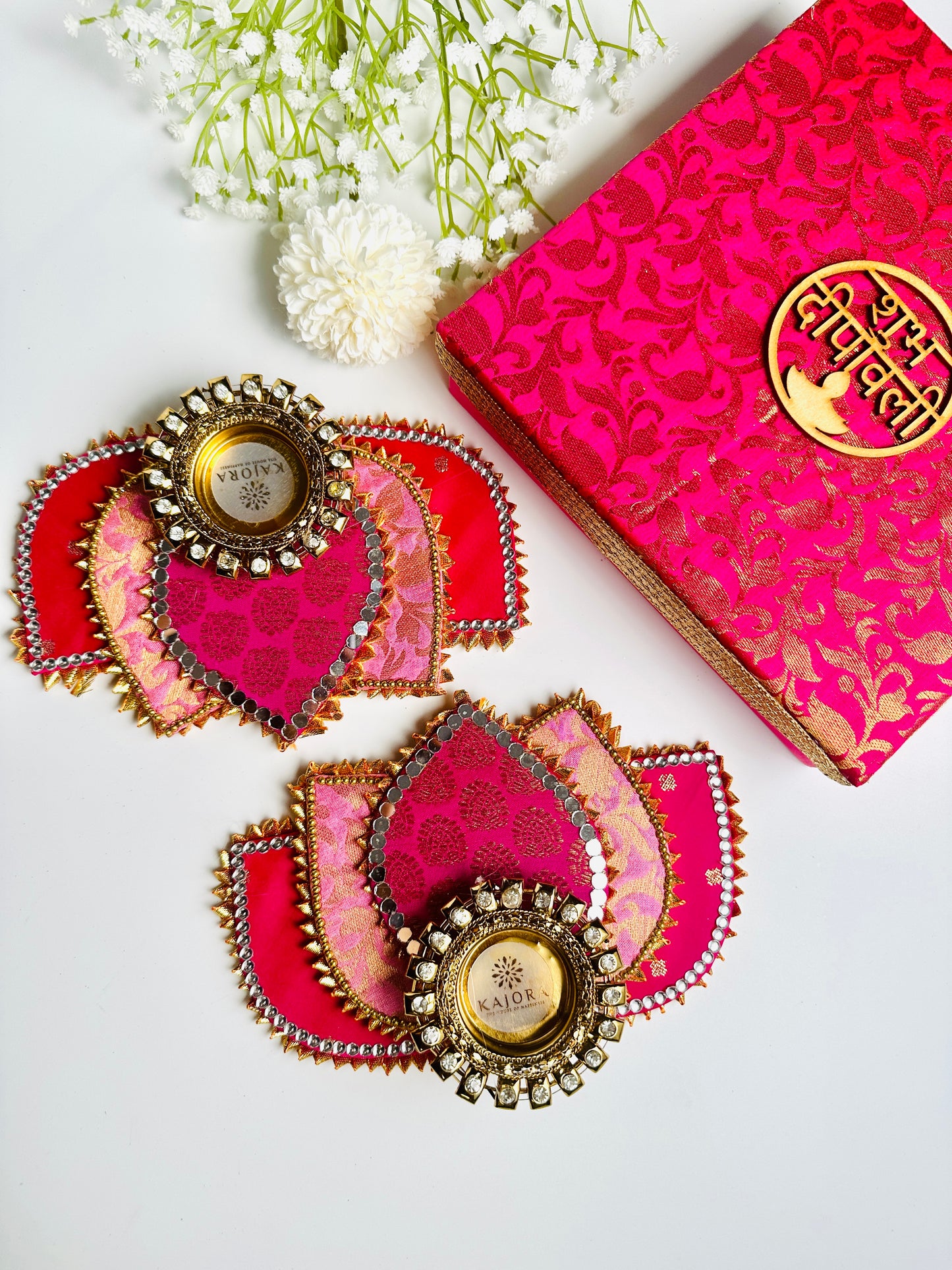 Lotus Diya in Brocade Box