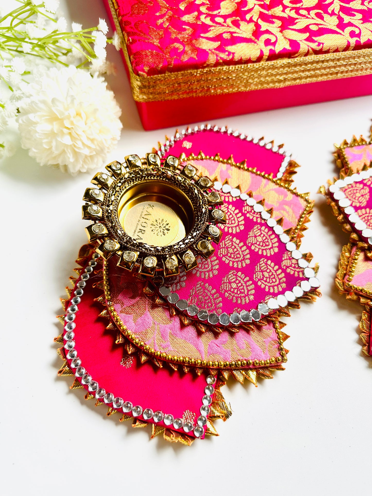 Lotus Diya in Brocade Box