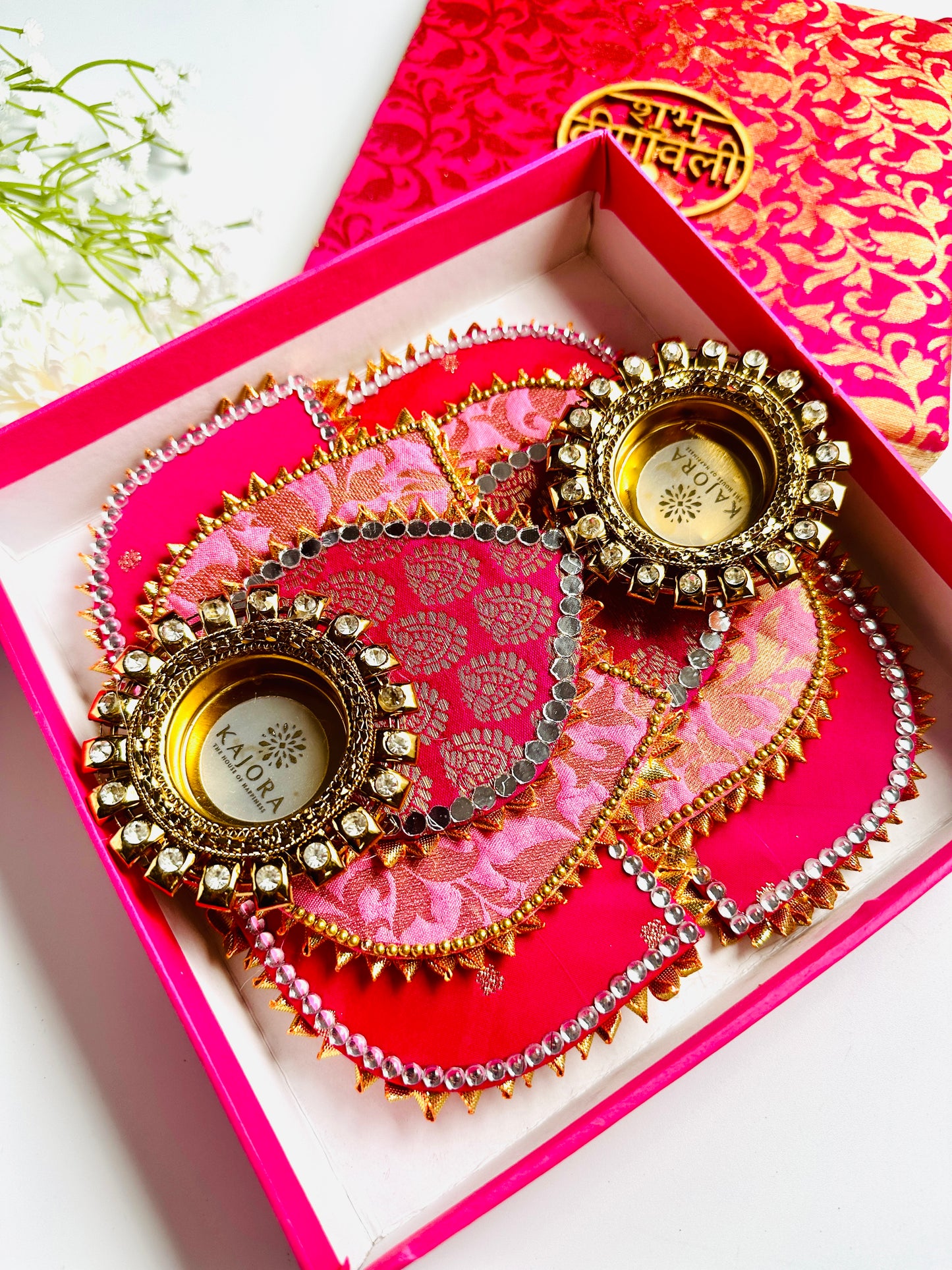 Lotus Diya in Brocade Box