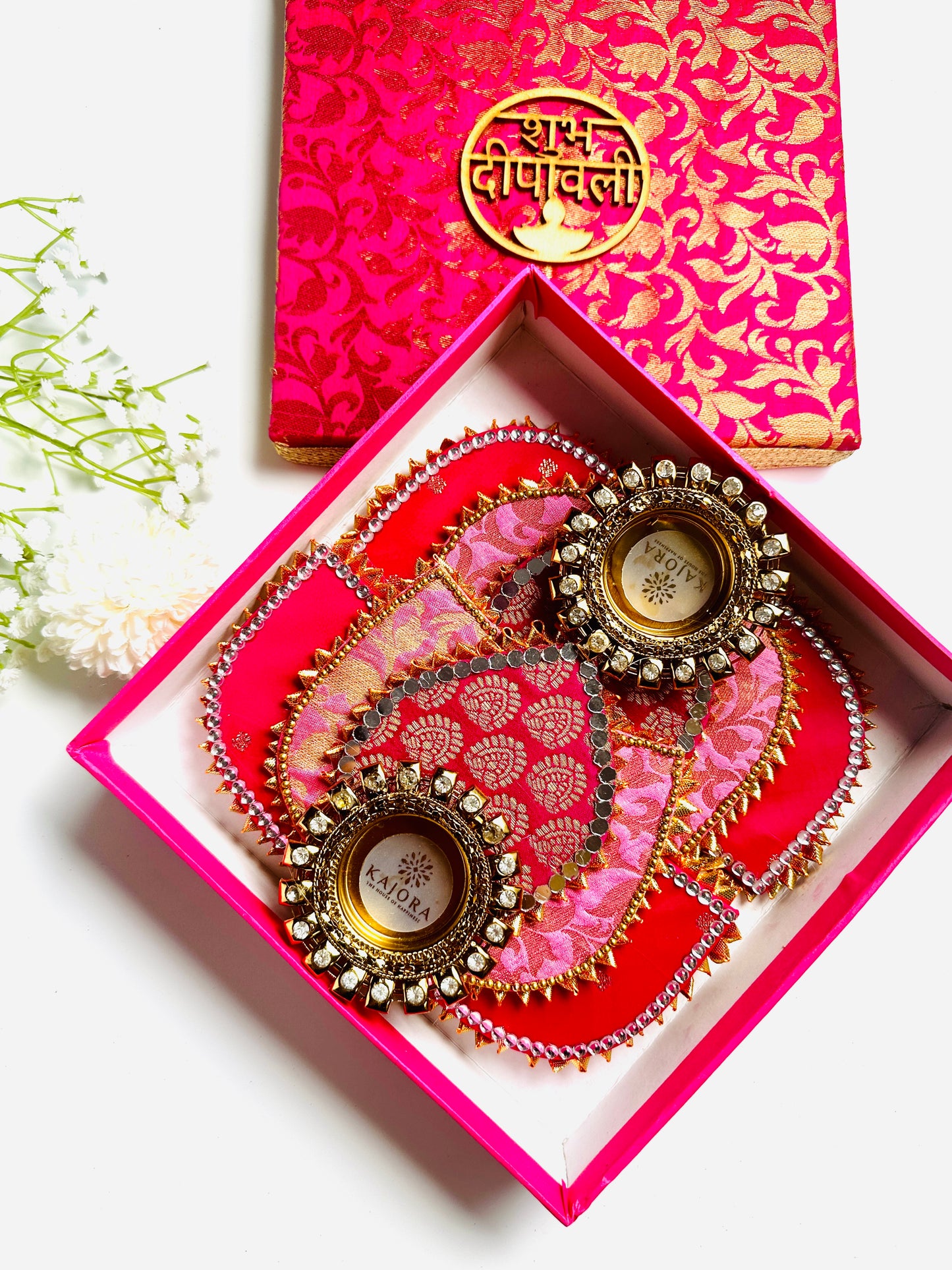 Lotus Diya in Brocade Box