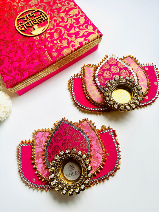 Lotus Diya in Brocade Box